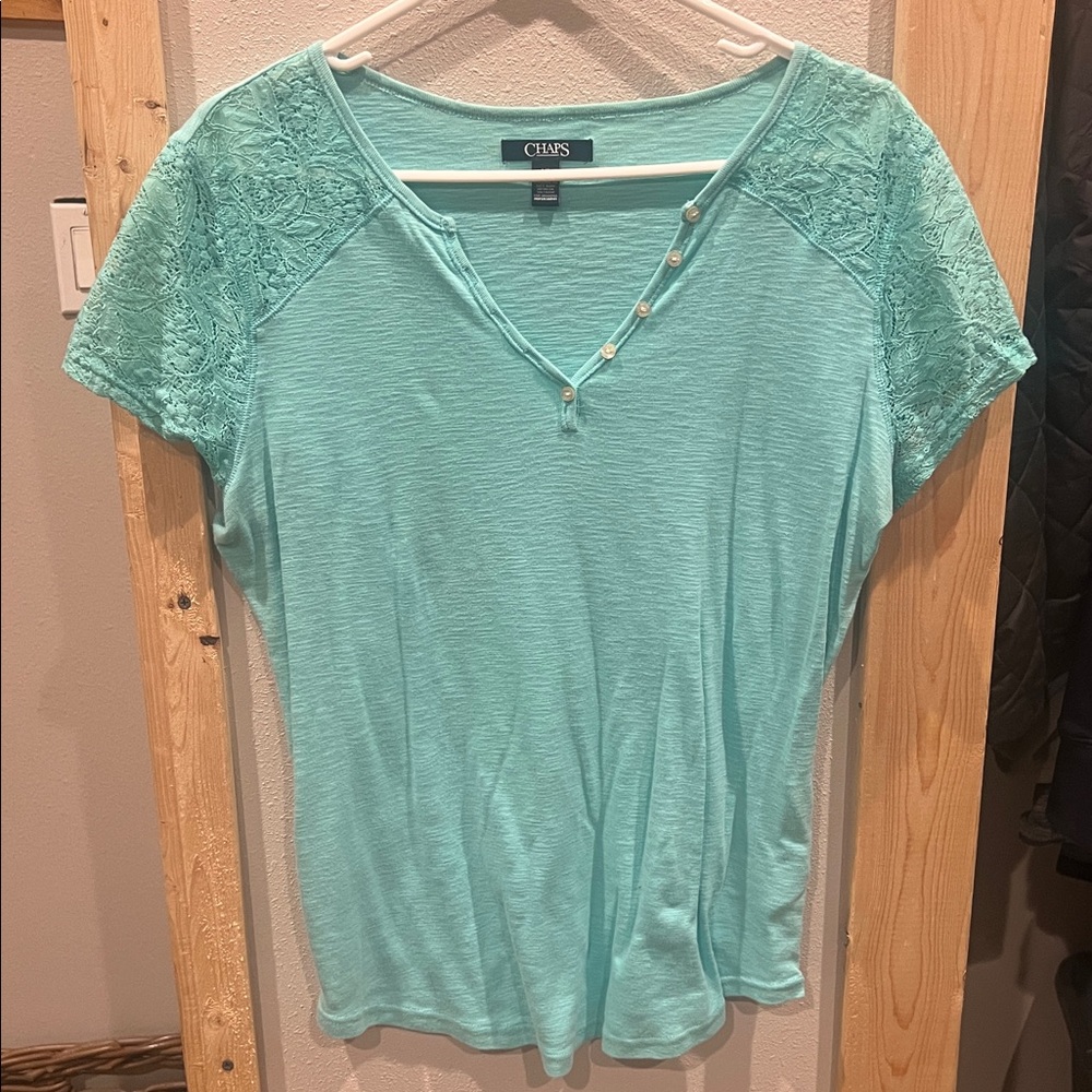 Chaps Aqua Lace Accent Top